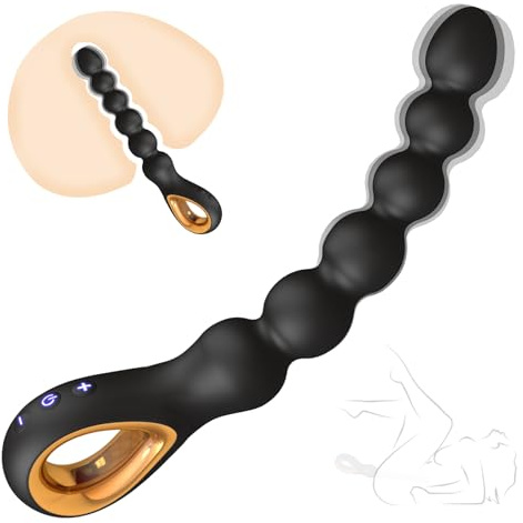 QRRQ Analkugeln Anal Vibrator mit 6 Anal Beads, 25 cm Silikon, Prostata Stimulation Männer, 10 Vibrationsmodi, Progressive Größe, Analplugs Eignen sich für Anfänger und Paare