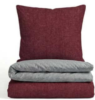 biberna Premium-Melange-Flanell Bettwäsche 135x200 cm rot – Biber 2-teilig | 100% Baumwolle, wärmend & weich | Kissenbezug 80x80 cm | Paspel & Reißverschluss | Winter-Bettwäsche Uni | Modell 0840500