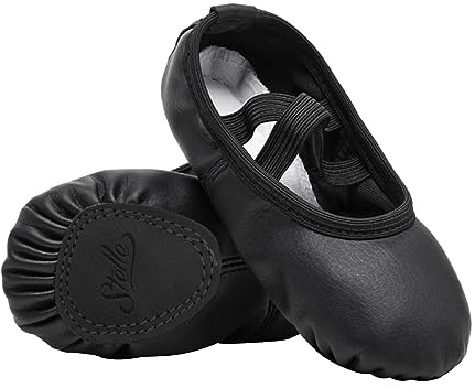 Stelle Ballet Shoes for Girls Toddler Ballet Slippers Soft Leather Boys Dance Shoes for Toddler/Little Kid/Big Kid(Black, 6MT)