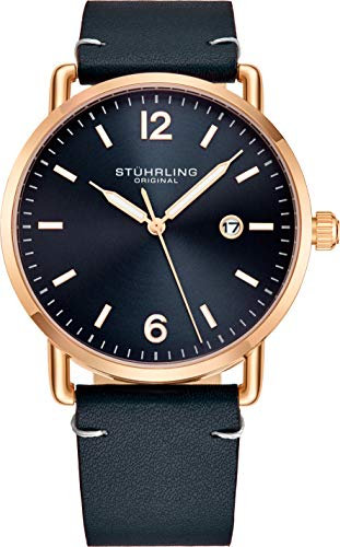 Stuhrling Original Herrenuhr Leder oder Armbanduhr Analoges Zifferblatt mit Datum Minimalist Style 38mm Gehäuse - 3901 Uhren für Herren Kollektion