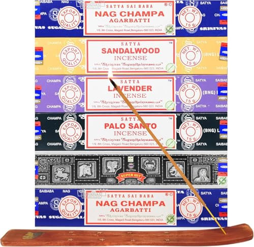 NALE. Incienso Nag Champa Pack 72 Sticks + Quemador Incienso – Aromaterapia - Limpieza Energética de Ambientes: Palo Santo – Lavanda – Sándalo – Agarbatti – Super Hit (Pack 6)