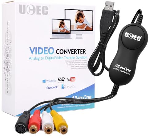UCEC VHS to Digital Converter, All in One Video Capture USB 2.0 VHS VCR TV to DVD Converter for Mac OS X PC Windows 7 8 10, Convert VHS/Hi8/MiniDV to MP4 for PC/Laptop