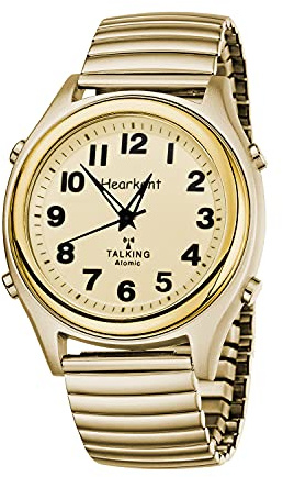 Hearkent Atomic Talking Watch for Visually Impaired-Men's Wrist Watch with Stainless Steel Expansion Watchband-Great Gift for Elderly or Blind People (Gold Strech Band)