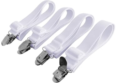 Beedsooth 4 Stück Bettlakenspanner verstellbar(30-120cm),Weiß | Elastische betttuchspanner,Spanner für Bettlaken,Laken,spanner mit Metallklammern für Bettlaken,Bügelbrett,Matratze oder Sofa