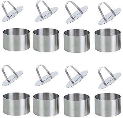 Round Cake Rings Cake Molds Set of 8, Stainless Steel Mousse and Pastry Mini Baking Ring Mold, Food Rings Dessert Rings Set Including 8 Rings & 8 Food Presses,3.15x1.57