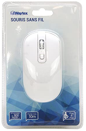 Waytex 65421 Souris sans Fil 2,4 GHz pour Ordinateur avec Nano Récepteur USB et Sensibilité Réglable Jusqu’à 1600 DPI portée du Signal Jusqu’à 10 m Technologie Optique - Blanche