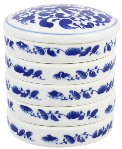 5-Layer Porcelain Stackable Paint Palette - Ceramic Watercolor Mixing Tray with Lid - Professional Round Ink Dish for Chinese Painting, Calligraphy & Gouache - Small Porcelain Artist Palette