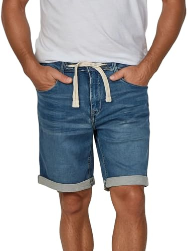 riverso RIVPaul Pantalones Vaqueros Cortos para Hombre, Jeans Short, Cortos de Verano, Corte Regular, Bermudas, Gris, Azul Claro, Azul, Negro, W30 - W42 - Middle Blue Denim (M48) - W32