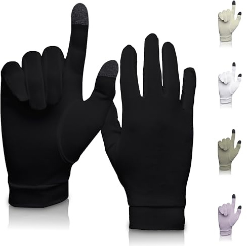 Doublures de gants en soie pure | Doux et confortable | Gants thermiques intérieurs | Usage naturel | Unisexe | Trousse de toilette incluse (noir de jais, taille S)