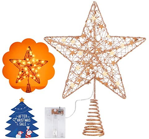 Cimier de Sapin de Noël,Étoile Treetop Scintillant de Noël 31cm,Arbre Noël Sapin Treetop de Topper Décoration en Fer,Pentagramme Topper Paillette de Noel pour Toute Décoration de Fête(Or Rose)