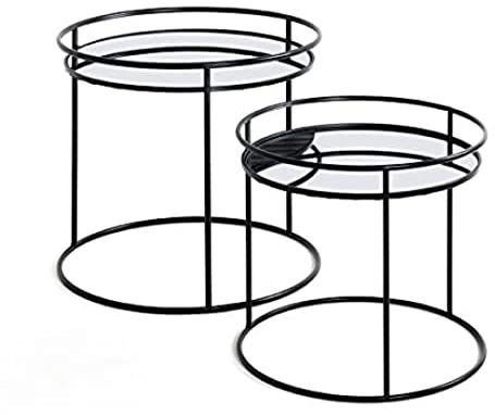 HAKU Beistelltische rund 2er Set schwarz Metall Spiegel runder Couchtisch Sofatische Combo - Maße: H 40/48 x Ø 44/52 cm Style: Modern