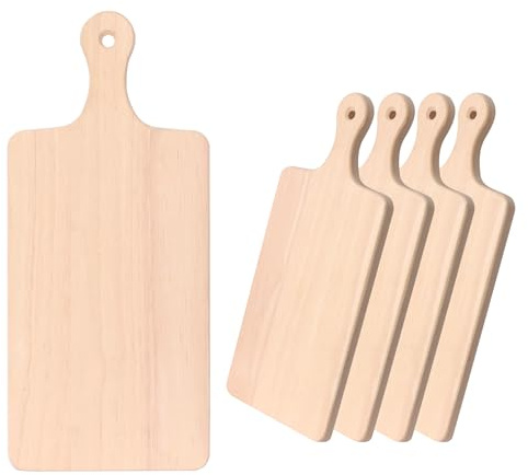 LZMS 4-Pack 13 1/2x 7 1/2 Wood Serving Boards Set | Unfinished Wood Crafts with Handle | Wooden Cutting Boards Bulk for Charcuterie,Cheese,Meat,Bread,Vegetabes & Fruits