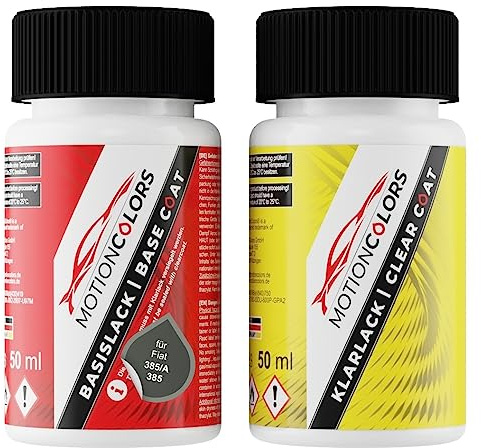 MOTIONCOLORS Lanzarote Grey/Lanzarote Grau 385/A / 385 für Fiat Autolack Lackstift Set Basislack und Klarlack je 50ml