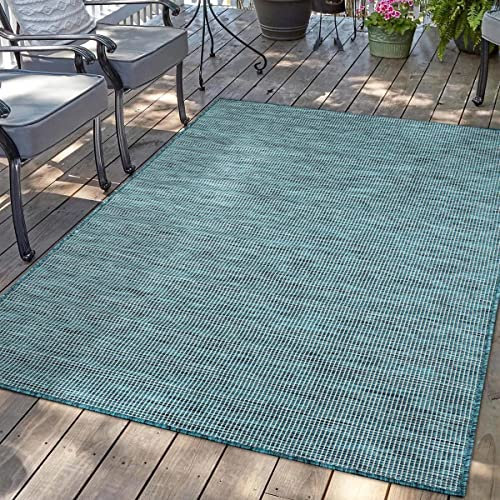 carpet city Outdoor Teppich Terrasse Wetterfest - 140x200 cm - Balkonteppich Blau Meliert - In-& Outdoor Teppiche für Veranda, Garten, Küche, Bad oder Wohnzimmer