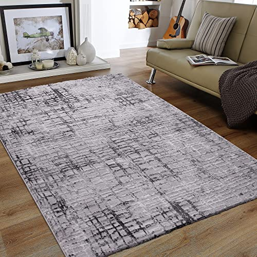 SANAT Evra Teppich für das Wohnzimmer - Kurzfloriger Teppich mit modernem Design, Geeignet für Wohnzimmer, Flur, Esszimmer, Schlafzimmer, Küche und Kinderzimmer (Mehrfarbig Hellgrau, 80x300 cm)