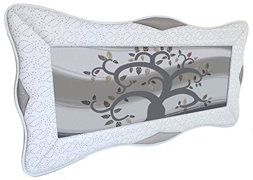 Quadro Albero della Vita fondo grigio argento Cornice Rondine in Ecopelle Bianca, Arredo soggiorno salotto camera da letto cucina ufficio bar ristorante Regalo utili, originali ed economici (90x60)