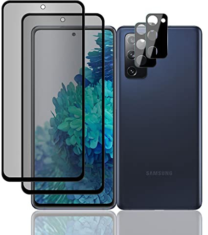 MiRowy Sichtschutz Kompatibel mit Samsung Galaxy S20 FE 4G/5G Privacy Schutzfolie, 【2+2 Stück】 Anti Spähen Panzerglasfolie Glas + Kameraschutz, 9H Anti-Spy Displayschutzfolie für Galaxy S20 FE 4G/5G