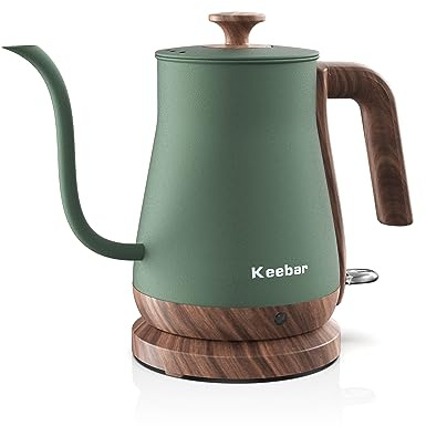 Keebar Gooseneck Electric Kettle, Electric Tea Kettle Stainless Steel, Pour over kettle for Coffee, 1000W Hot Water Kettle Electric Auto Shut Off, 0.8L, Wood-like Grain Finish Handle, Matcha Green