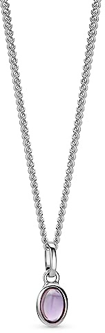 OROVI Schmuck Damen ovale Amethyst Kette mit Kettenanhänger Edelstein/Geburtsstein natürlicher Amethyst in Lila Zeitlose klassische Silberkette Halskette aus 925 Sterling Silber, 46 cm lang