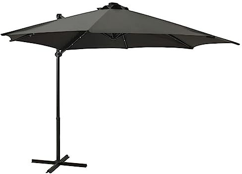 JUNZAI Ampelschirm mit Mast, Balkon Sonnenschirm, Marktschirm, Balkon Schirm, Garten, Sonnen Schirme, Balkonschirm, und LED-Leuchten Anthrazit 300 cm