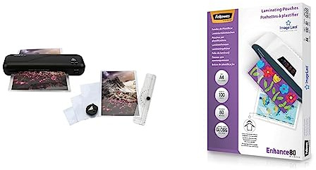 GENIE LA 200, Laminiergerät Starter-Set, 75/80 – 125 Micron, 12327 & Fellowes Laminierfolien A4 ImageLast, 80 Mikron (2 x 80 Mikron)