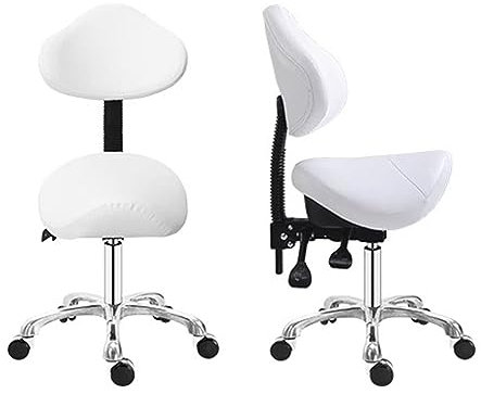 NUNETH Sattelhocker Rollender Sattelhocker mit Verstellbarer Neigung, Ergonomischer Bürosattelformhocker, 21 - 26 Hoher Salonstuhlhocker für Die Therapeutische Hundepflege (Color : White)