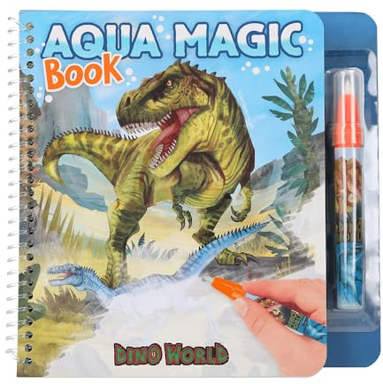 Depesche Dino World - Aqua Magic Malbuch mit versteckten Dinosaurier-Motiven, Kreativbuch mit 5 wiederbemalbaren Seiten und einem Wasserstift