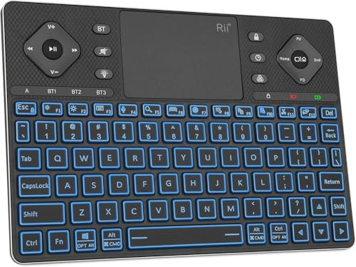 Rii Teclado Bluetooth K16 con panel táctil, recargable con retroiluminación RGB, teclado compacto multimedia para Android TV, proyector, HTPC, Smart TV, tablet, iPad, PC, portátil