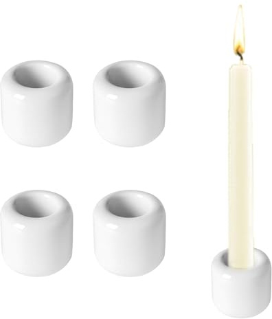Lilbitty 4 Stück Keramik Kerzenhalter Set, Kerzenhalter Stabkerze Kerzeneinsatz Kerzentülle Kerzenständer Kerzeneinsätze für Baumkerzen Tafelkerzen Runden DIY,Weiß