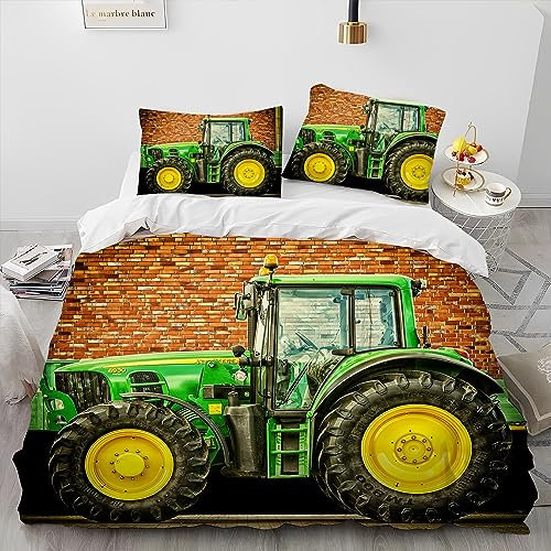 BJCJGGL Bettwäsche 135x200 Traktor Bettwäsche-Set mit Reißverschluss Schließung und 2 Kopfkissenbezug 80x80 cm - Weicher Atmungsaktive Mikrofaser Bettbezug für Kinder Mädchen