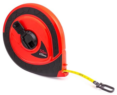 MIVOS Metro a nastro 50m - Robusto metro a nastro - Manovella pieghevole - Rotolo metro - Fibra di vetro - Rapida retrazione del nastro - Inserti gommati antiscivolo - Alloggiamento in plastica ABS