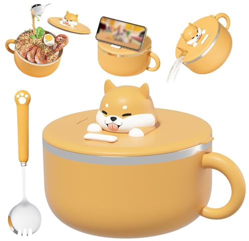 Instant-Ramen-Schüssel Instant-Nudelschüssel mit Griffen 1200 ml Instant-Ramen-Schüssel mit Deckel und Löffel tragbarer mikrowellengeeigneter Ramen-Kocher für Suppe Nudeln