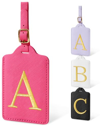 Initial Luggage Tags for Suitcases, Cute Embroidered Letter Luggage Bag Suitcase Identifier Name Baggage Tag, PU Leather Travel Luggage Tags, Bag Tags for Men Women Kids Luggage Handbags(Rosered A)