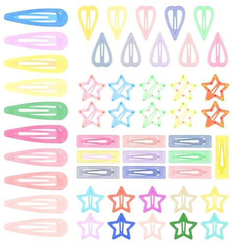 50 Pezzi Colorato Mollette Capelli, Scatti in Metallo Fermagli per Bambina - 5 Forme Accessori per Neonati e Bambine
