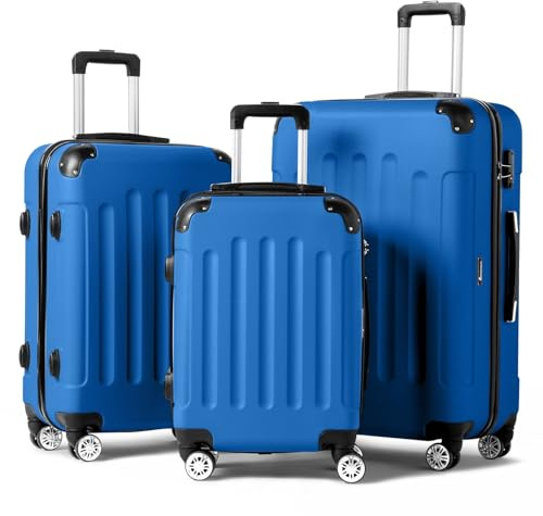 LEADZM Set de 3 Valises de Voyage, Valise Grande Taille & Cabine, Set de Bagage pour Voyage, ABS avec Coins Renforcés, roulettes Pivotantes 360° et Cadenas - Bleu Foncé