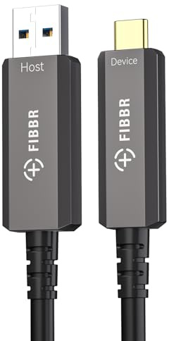 FIBBR USB Câble Optique 15M, Câble Usb A vers USB C, 10Gbps USB 3.2 pour VR/AR, Home Cinéma, Appareil Photo, Ordinateur Portable, Imprimante, Vidéoconférence