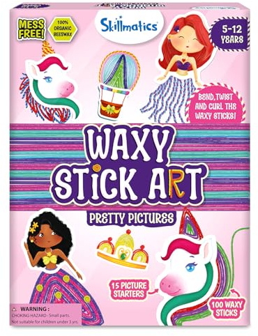 Skillmatics Waxy Stick Art Kit – 100 Bendable & Reusable Waxy Sticks | Mess-Free DIY Fun, Pretty Pictures with Unicorns & Princesses, Creative Gifts for Girls & Boys Ages 5, 6, 7, 8, 9, 10, 11, 12