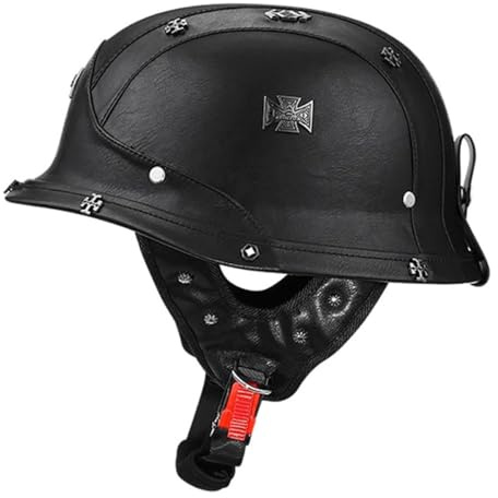 Retrò Elmetto Tedesco Pelle Casco Motociclista Caschi Cromwell ECEDOT Omologato Mezzo Moto Caschi Demi-Jet Con Fibbia Sgancio Rapido Casco A Scodella Universale Uomo Donna 3,L:59-60CM