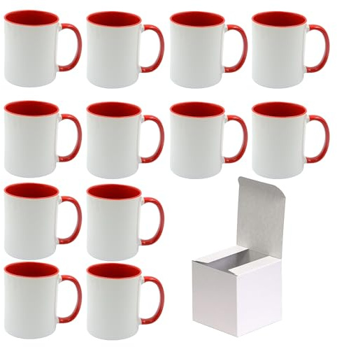 AL PRODUCTION Set Tazze per Sublimazione in Ceramica Bianca 330ml - Tazza Mug di Categoria AAA inclusa di Scatola per Gadget e Personalizzazioni - Made in Italy (Rosso, 12 Unità)