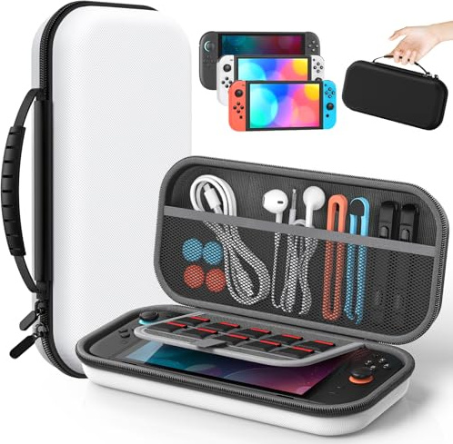 Switch 2 Tasche für Nintendo Switch 2 (2025) / Switch 2017 / Switch OLED, Leichte Tasche mit weichem Futter, Speicherplatz für 10 Spiele, Langlebiger Ballistischer Nylon, Zubehör für Switch 2 (Weiß)