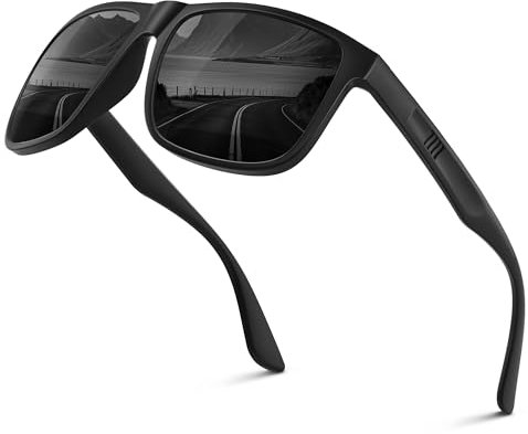 Wrimen Sonnenbrille Herren-Polarisiert-UV400 Blend Schutz-Mode-Retro-Unisex-Ultraleicht-Sonnenbrillen-Klassisch Rechteckig-Outdoor Sport Brille für Fahren Reise Angeln Schwarz