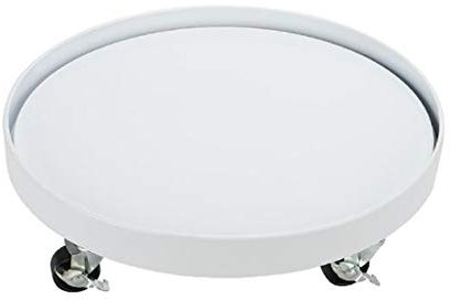 Chariot de fleurs rond en métal robuste avec roulettes de 35 cm pour pot de fleurs intérieur/extérieur, plateau roulant pour faciliter le déplacement des plantes, blanc
