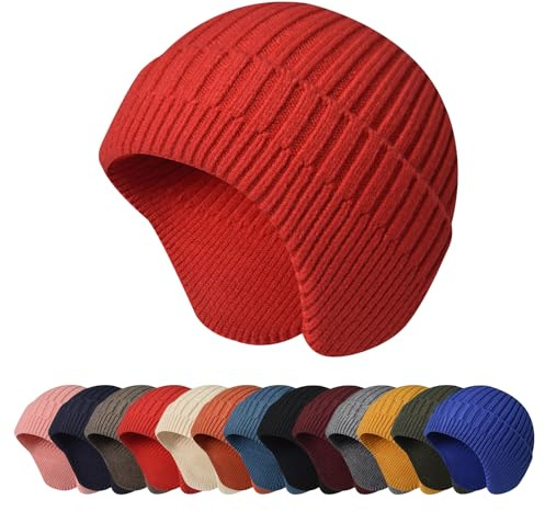 Enwokran Wintermütze Herren mit Ohrenklappen, Warme Beanie Strickmütze, Weiche Grobstrickmütze Winter Mütze,Atmungsaktiv Weich Sportmütze für Herren und Damen Outdoor