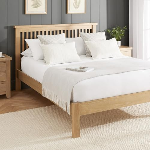 Cheshire Whitewash Oak 6ft Super King Size Bed | Solid Oak Frame with Slatted Headboard | Shaker Design | Whitewashed Finish | Requires 6ft Mattress | H: 1100 x W: 1930 x L: 2150mm