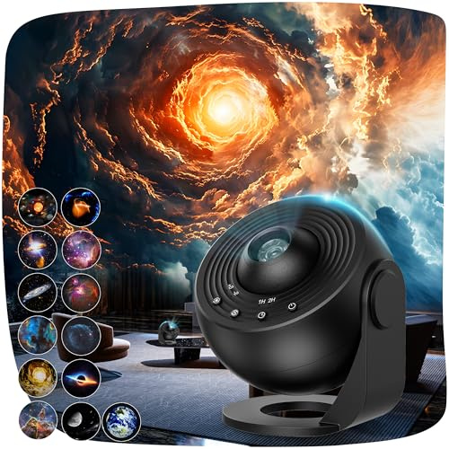 ACICILI Projecteur Ciel Etoile Pro Planetarium Projecteur Galaxie avec 13 Disques de Film, Veilleuse Etoile Projection Rotative à 360, Minuterie, veilleuse Enfant Adulte,Cadeaux de Noël