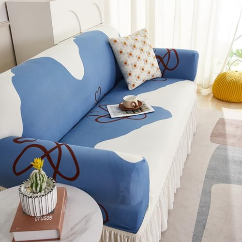Surwin Funda Sofá 1 2 3 4 Plazas con Volantes Verano Beige Funda de Sofá Ajustables Elásticas Cubre Sofa Modernas Lavables Fáciles de Instalar Cubresofa para Sillón (Azul,1 Plaza)