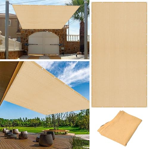 Vele Ombreggianti Rettangolare 571 x 623 cm Poliestere Traspirante Copertura Antipolvere Traspirante/Antivento/Protezione UV per Esterno, Giardino, Terrazzo e Campeggio, Giallo sabbia