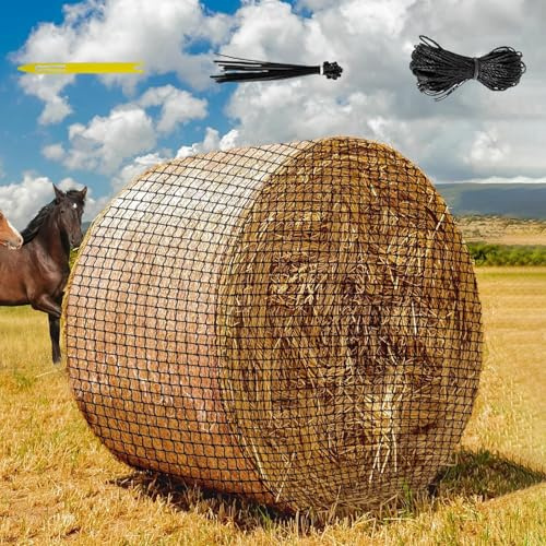 Filet a Foin Chevaux, 5x5ft Filet à Foin Balles Rondes, Stable Résistant à l'usure, Maille 4,5cm pour Chevaux, Allongement du Temps d'Ingestion pour Une Alimentation Adaptée aux Espèces