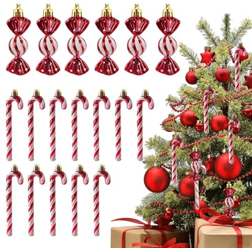 ZYEKIU 18 Piezas Bastones de Caramelo Adorno Bastón Caramelo Navidad | Colgantes de Árbol de Navidad Colgantes de Bastones Caramelo de Navidad Decoraciones y Adornos para Árbol de Navidad