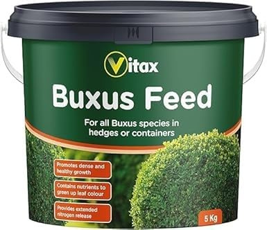 Buxus Feed 5kg | Specialist Box Hedge Fertiliser | Extended Nitrogen Release | Prevents Yellowing & Box Blight | Dense Green Foliage | Topiary Hedges Pots Containers | Slow Release Tub